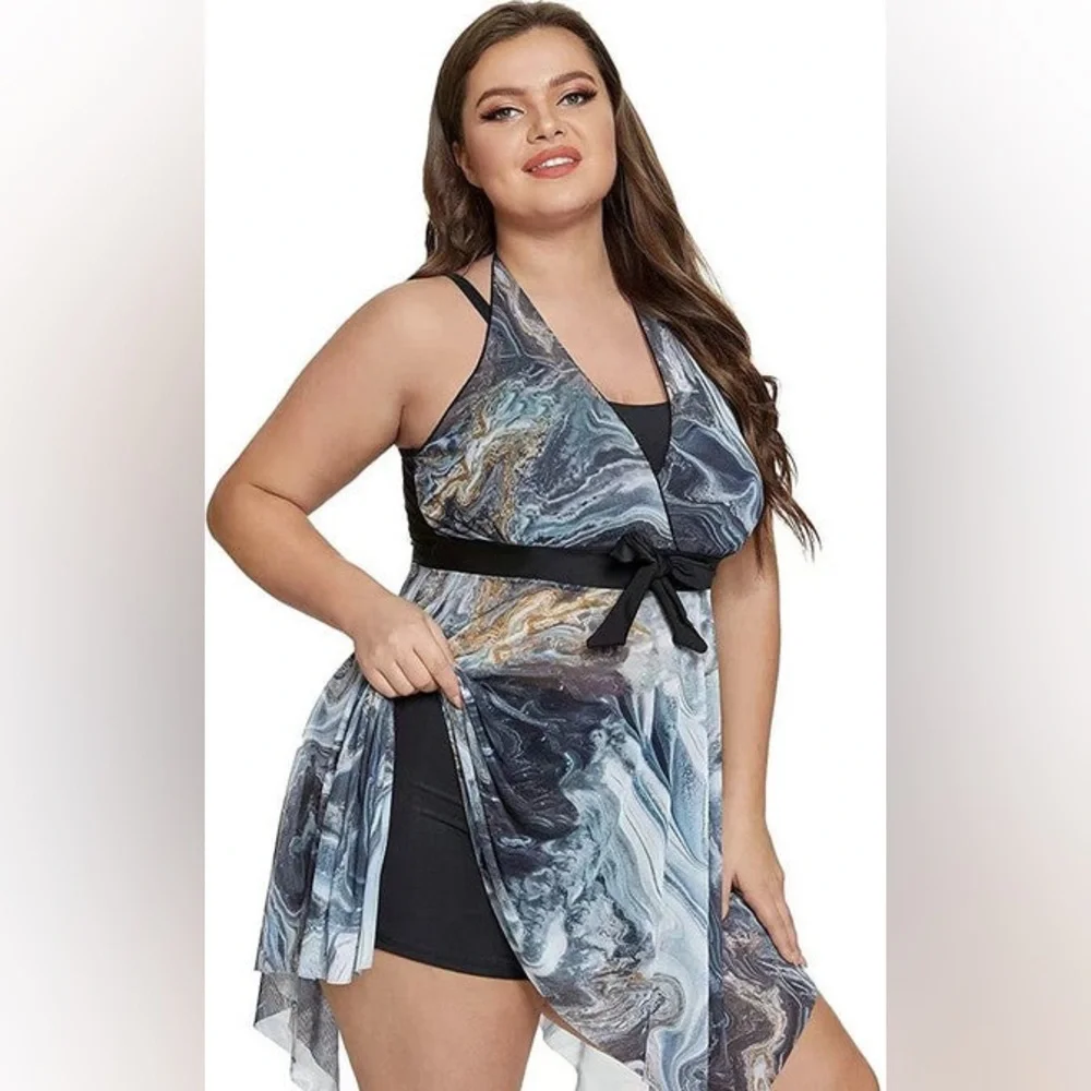 Womens Two Piece Tummy Control Swimdress Plus Size Skirtini CoverUp Swimsuit 16W